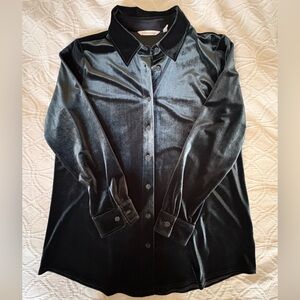 Soft Surroundings Dark Blue Teal/Gray Velvet shirt, shacket, jacket Medium